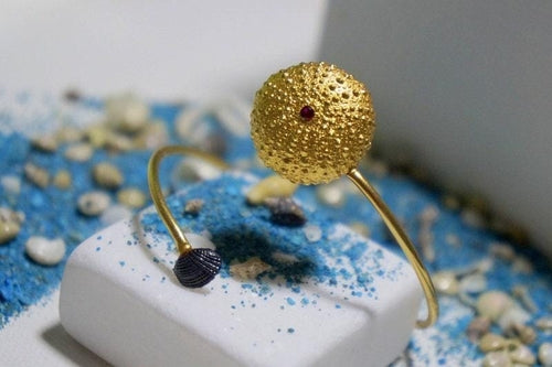 Sea Urchin and Shell Bracelet: Gold Plated Sterling Silver, Zircon