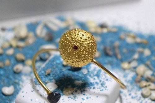 Sea Urchin and Shell Bracelet: Gold Plated Sterling Silver, Zircon