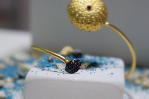 Sea Urchin and Shell Bracelet: Gold Plated Sterling Silver, Zircon