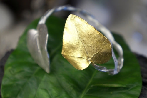 Silver Ivy Branch Cuff Bracelet - Adjustable Nature Inspired Jewelry