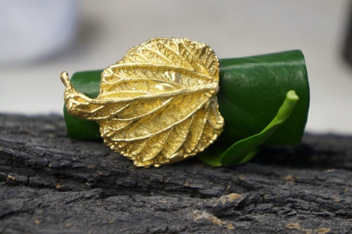 Nature-Inspired Leaf Ring: Handmade Gold-Plated Sterling Silver