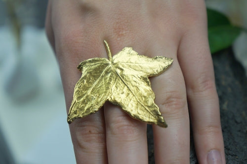Ivy Leaf Ring: Botanical Handmade Jewelry (Gold-Plated Sterling)