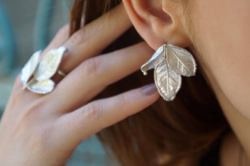 Sterling Silver Rose Leaf Earrings - Delicate Nature Detail