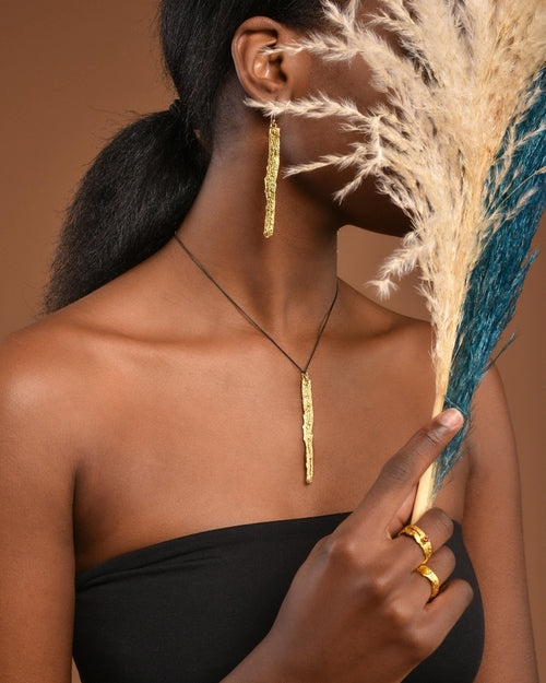 Citrus Tree Bark Ring: Unisex Wood Texture, 14k Gold Plated