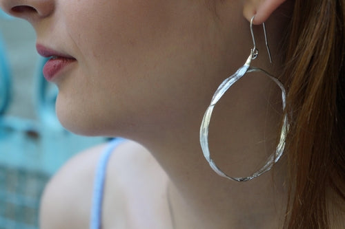 Sterling Silver Hoop Earrings: Olive Leaf Design, Gold Plated