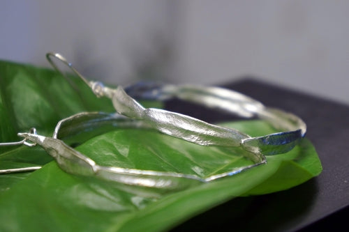 Sterling Silver Hoop Earrings: Olive Leaf Design, Gold Plated