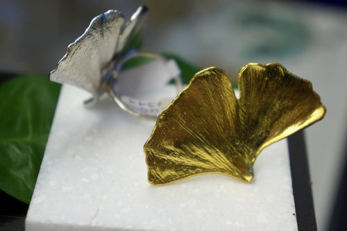 Ginkgo Leaf Ring: Handmade Sterling Silver Adjustable Band